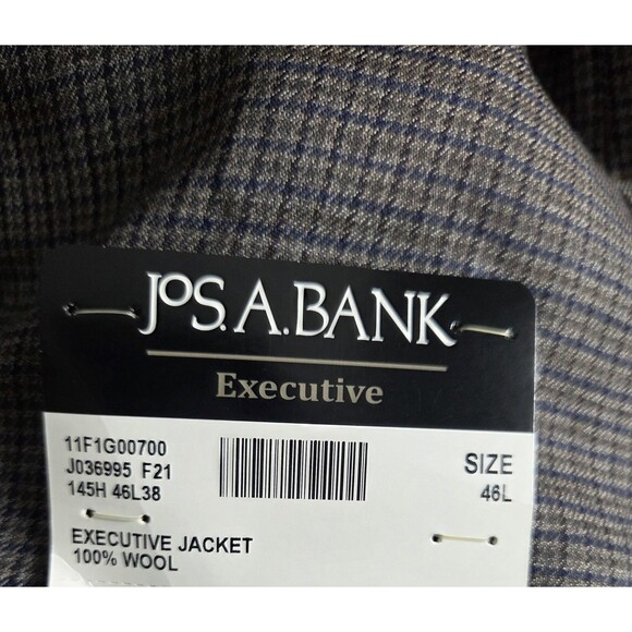 Jos A Bank Wool Blazer Sport Coat Mens 46L Gray Blue Check Executive $199 - Picture 10 of 10